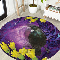 New Zealand Tui Bird Matariki Round Carpet Kowhai Flower Silver Fern Galaxy Maori Pattern