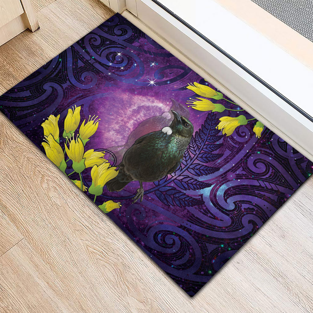 New Zealand Tui Bird Matariki Rubber Doormat Kowhai Flower Silver Fern Galaxy Maori Pattern