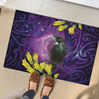 New Zealand Tui Bird Matariki Rubber Doormat Kowhai Flower Silver Fern Galaxy Maori Pattern