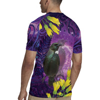 New Zealand Tui Bird Matariki Rugby Jersey Kowhai Flower Silver Fern Galaxy Maori Pattern