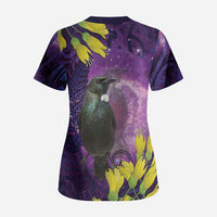 New Zealand Tui Bird Matariki Scrub Top Kowhai Flower Silver Fern Galaxy Maori Pattern