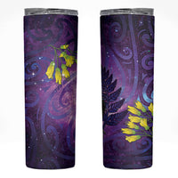 New Zealand Tui Bird Matariki Skinny Tumbler Kowhai Flower Silver Fern Galaxy Maori Pattern LT22 Purple - Polynesian Pride