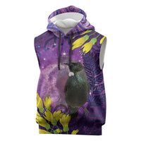 New Zealand Tui Bird Matariki Sleeveless Hoodie Kowhai Flower Silver Fern Galaxy Maori Pattern LT22 Purple - Polynesian Pride