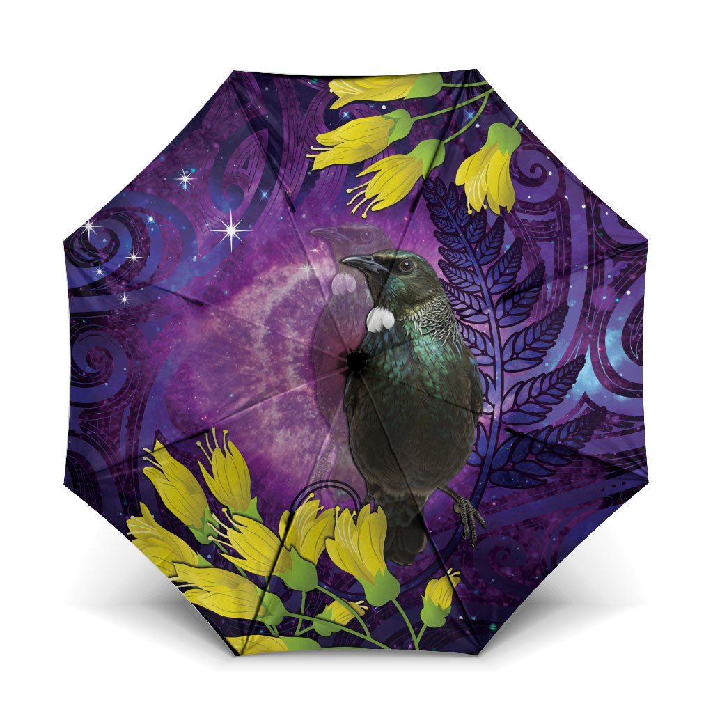 New Zealand Tui Bird Matariki Umbrella Kowhai Flower Silver Fern Galaxy Maori Pattern