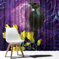 New Zealand Tui Bird Matariki Window Curtain Kowhai Flower Silver Fern Galaxy Maori Pattern