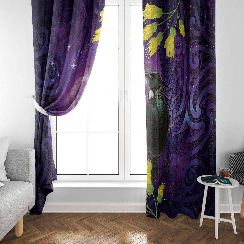 New Zealand Tui Bird Matariki Window Curtain Kowhai Flower Silver Fern Galaxy Maori Pattern
