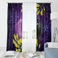 New Zealand Tui Bird Matariki Window Curtain Kowhai Flower Silver Fern Galaxy Maori Pattern