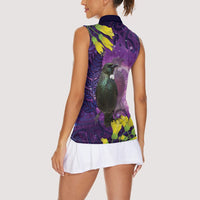 New Zealand Tui Bird Matariki Women Sleeveless Polo Shirt Kowhai Flower Silver Fern Galaxy Maori Pattern LT22 - Polynesian Pride