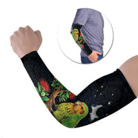 New Zealand Kakapo Matariki Personalised Arm Sleeves Pohutukawa Flower Galaxy Maori Pattern