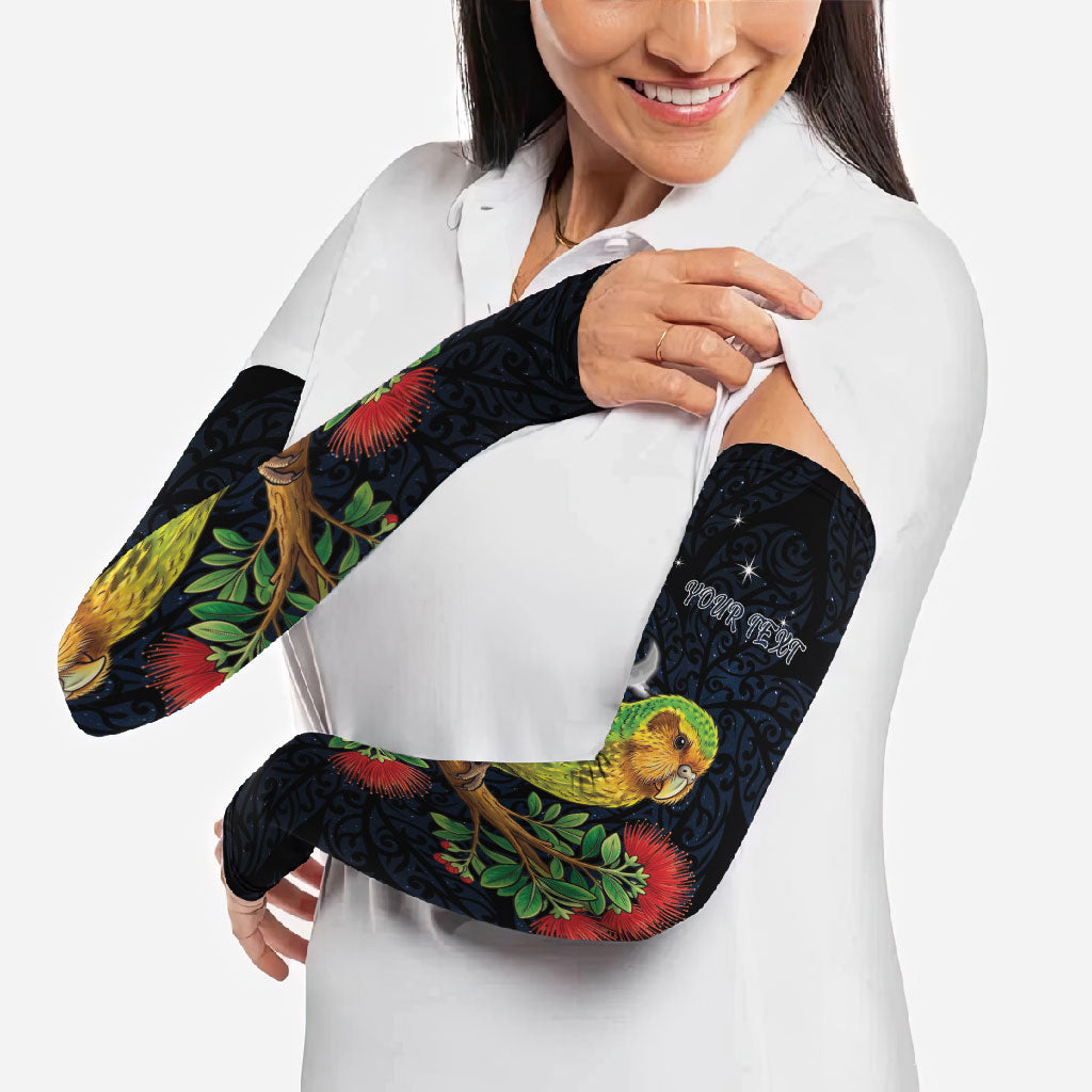 New Zealand Kakapo Matariki Personalised Arm Sleeves Pohutukawa Flower Galaxy Maori Pattern