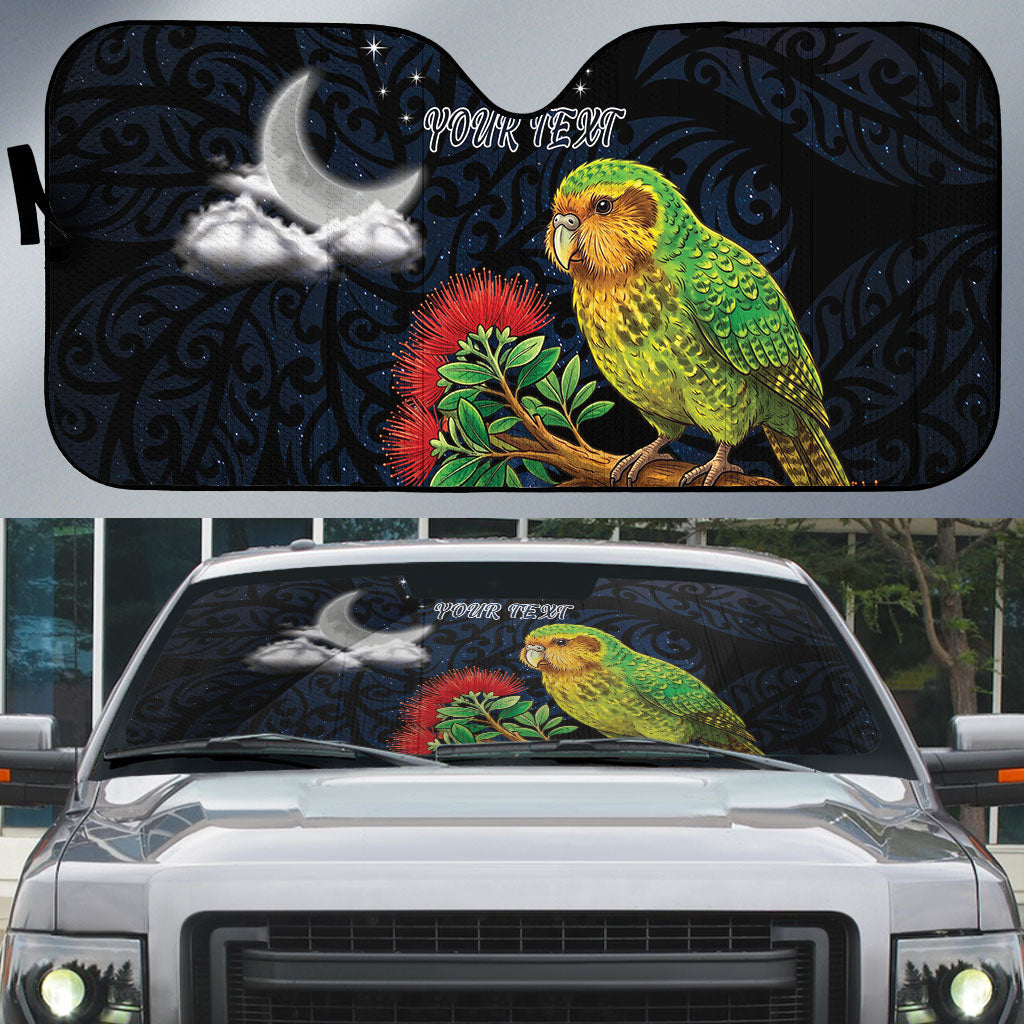 New Zealand Kakapo Matariki Personalised Auto Sun Shade Pohutukawa Flower Galaxy Maori Pattern