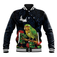 New Zealand Kakapo Matariki Personalised Baseball Jacket Pohutukawa Flower Galaxy Maori Pattern