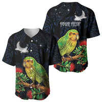New Zealand Kakapo Matariki Personalised Baseball Jersey Pohutukawa Flower Galaxy Maori Pattern