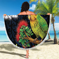 New Zealand Kakapo Matariki Personalised Beach Blanket Pohutukawa Flower Galaxy Maori Pattern