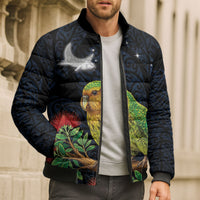 New Zealand Kakapo Matariki Personalised Bomber Puffer Jacket Pohutukawa Flower Galaxy Maori Pattern