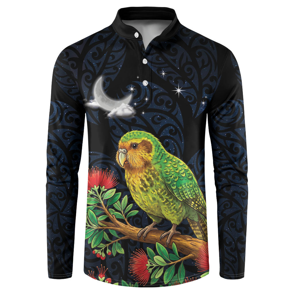 New Zealand Kakapo Matariki Personalised Button Sweatshirt Pohutukawa Flower Galaxy Maori Pattern