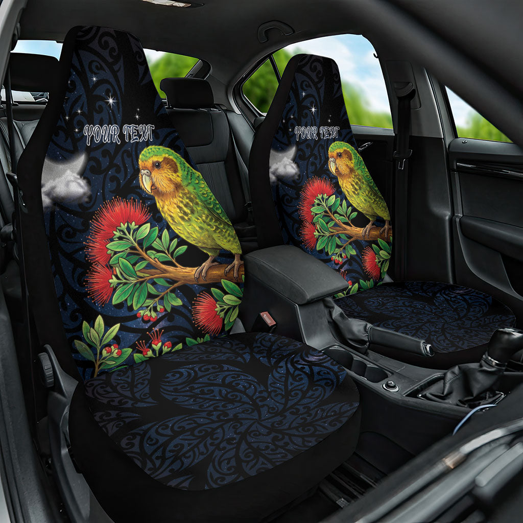 New Zealand Kakapo Matariki Personalised Car Seat Cover Pohutukawa Flower Galaxy Maori Pattern LT22 One Size Black - Polynesian Pride