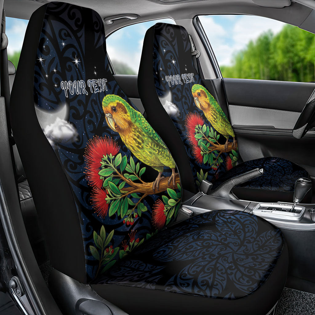 New Zealand Kakapo Matariki Personalised Car Seat Cover Pohutukawa Flower Galaxy Maori Pattern LT22 - Polynesian Pride