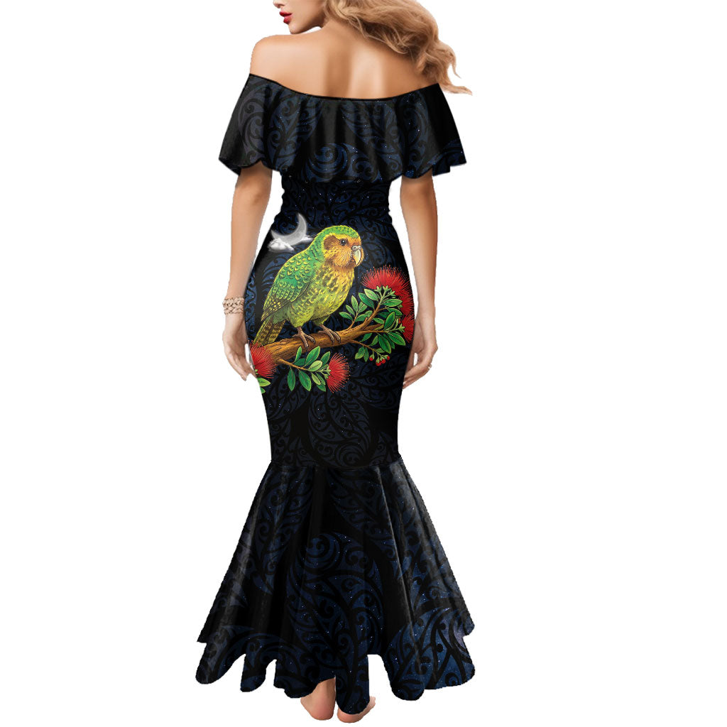 New Zealand Kakapo Matariki Personalised Family Matching Mermaid Dress and Hawaiian Shirt Pohutukawa Flower Galaxy Maori Pattern LT22 - Polynesian Pride