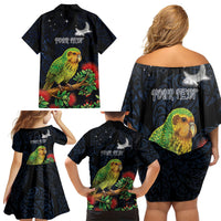 New Zealand Kakapo Matariki Personalised Family Matching Off Shoulder Short Dress and Hawaiian Shirt Pohutukawa Flower Galaxy Maori Pattern LT22 - Polynesian Pride
