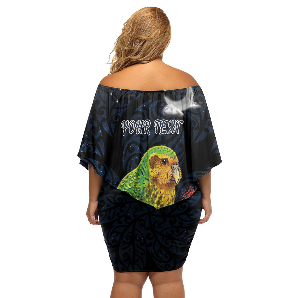 New Zealand Kakapo Matariki Personalised Family Matching Off Shoulder Short Dress and Hawaiian Shirt Pohutukawa Flower Galaxy Maori Pattern LT22 - Polynesian Pride