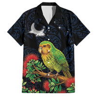 New Zealand Kakapo Matariki Personalised Family Matching Puletasi and Hawaiian Shirt Pohutukawa Flower Galaxy Maori Pattern LT22 Dad's Shirt - Short Sleeve Black - Polynesian Pride