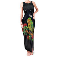 New Zealand Kakapo Matariki Personalised Family Matching Tank Maxi Dress and Hawaiian Shirt Pohutukawa Flower Galaxy Maori Pattern LT22 Mom's Dress Black - Polynesian Pride
