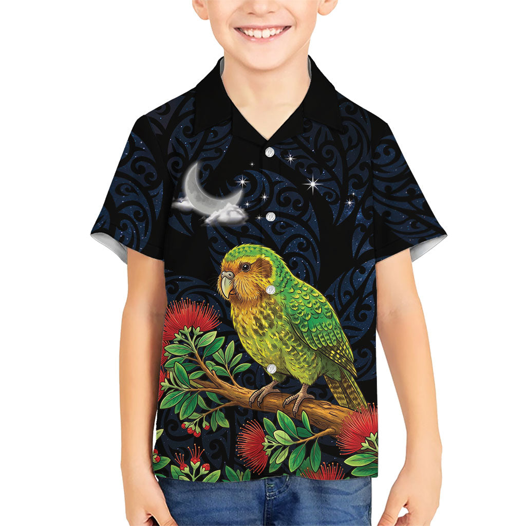 New Zealand Kakapo Matariki Personalised Hawaiian Shirt Pohutukawa Flower Galaxy Maori Pattern