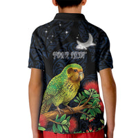 New Zealand Kakapo Matariki Personalised Kid Polo Shirt Pohutukawa Flower Galaxy Maori Pattern