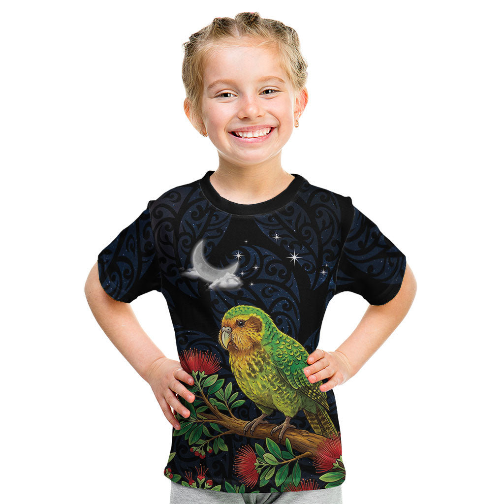 New Zealand Kakapo Matariki Personalised Kid T Shirt Pohutukawa Flower Galaxy Maori Pattern