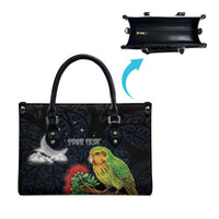 New Zealand Kakapo Matariki Personalised Leather Bag Pohutukawa Flower Galaxy Maori Pattern