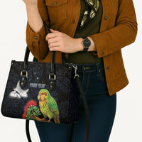New Zealand Kakapo Matariki Personalised Leather Bag Pohutukawa Flower Galaxy Maori Pattern