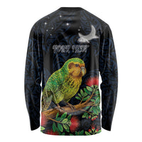 New Zealand Kakapo Matariki Personalised Long Sleeve Shirt Pohutukawa Flower Galaxy Maori Pattern