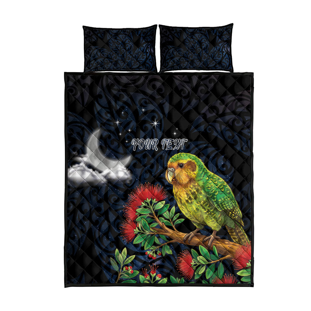 New Zealand Kakapo Matariki Personalised Quilt Bed Set Pohutukawa Flower Galaxy Maori Pattern