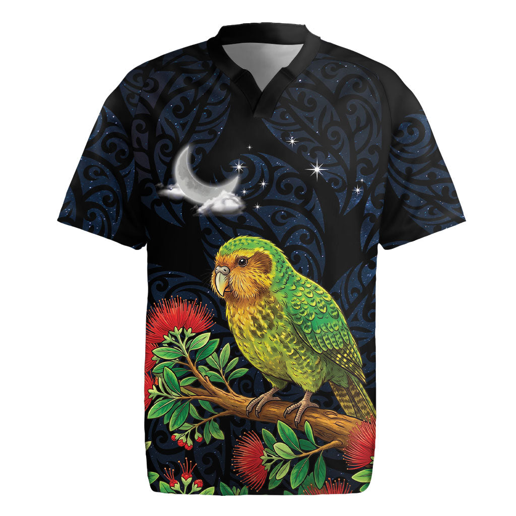 New Zealand Kakapo Matariki Personalised Rugby Jersey Pohutukawa Flower Galaxy Maori Pattern