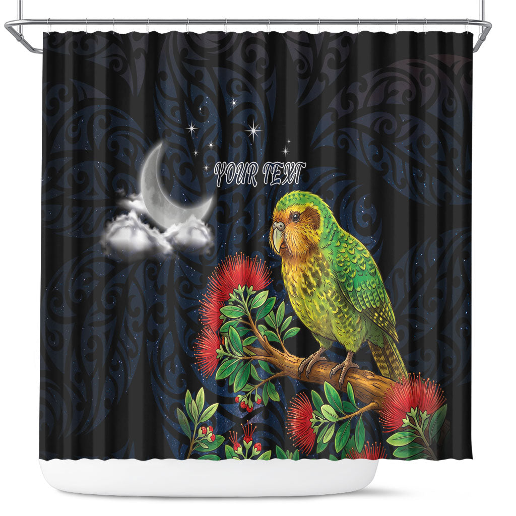 New Zealand Kakapo Matariki Personalised Shower Curtain Pohutukawa Flower Galaxy Maori Pattern