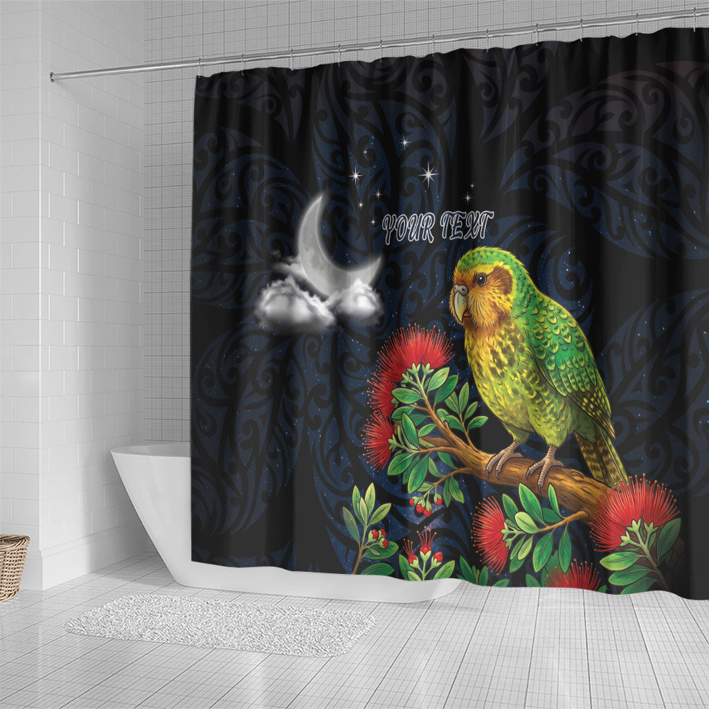 New Zealand Kakapo Matariki Personalised Shower Curtain Pohutukawa Flower Galaxy Maori Pattern