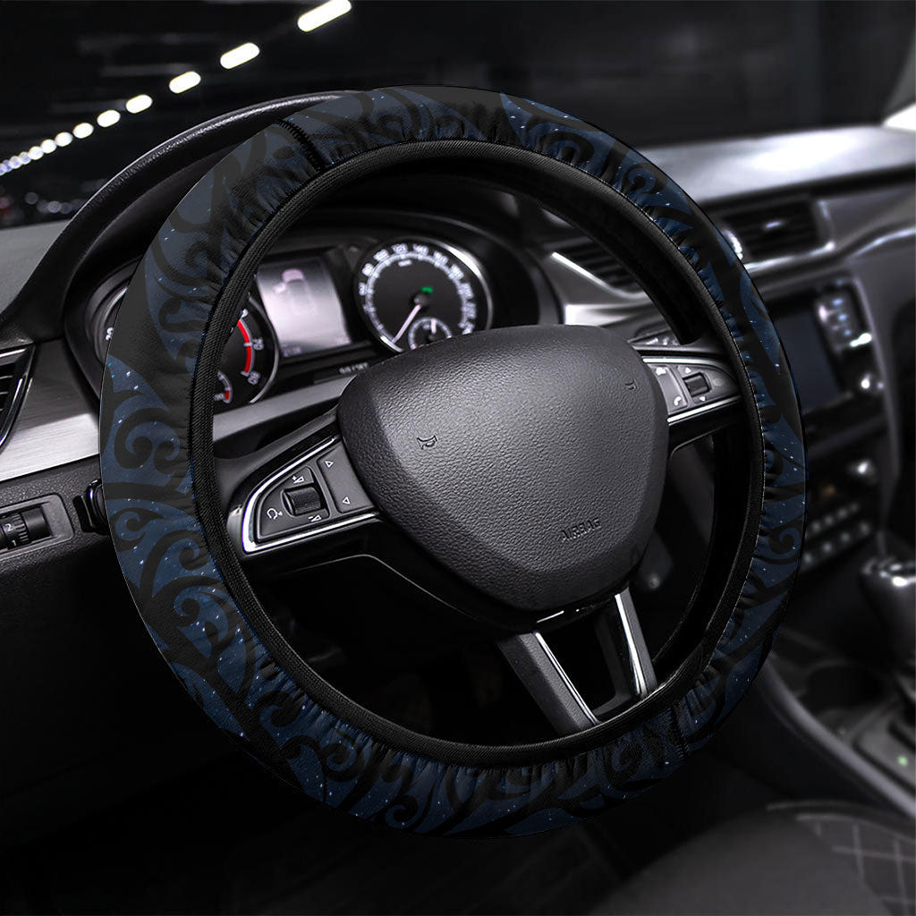 New Zealand Kakapo Matariki Steering Wheel Cover Pohutukawa Flower Galaxy Maori Pattern