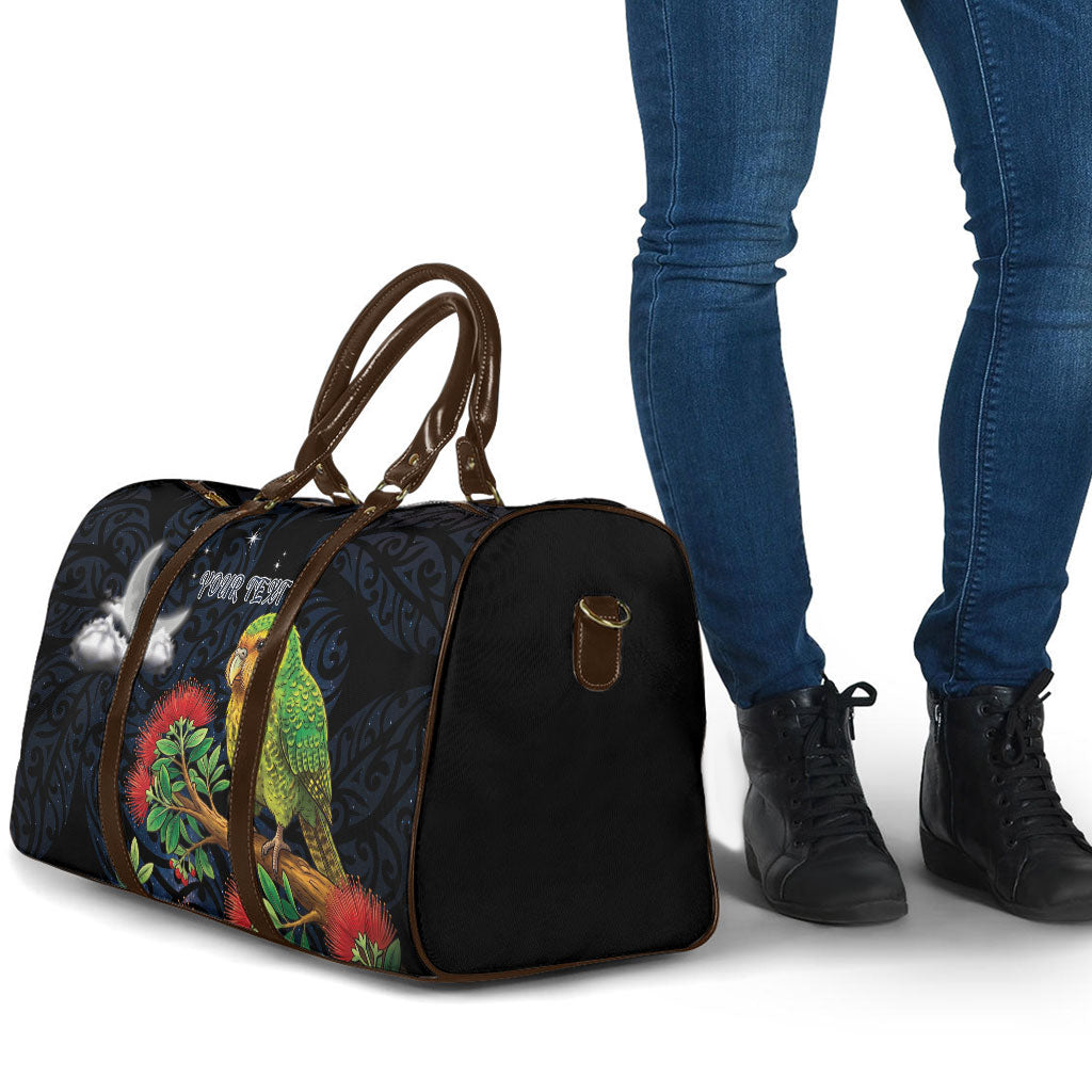 New Zealand Kakapo Matariki Personalised Travel Bag Pohutukawa Flower Galaxy Maori Pattern