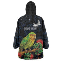 New Zealand Kakapo Matariki Personalised Wearable Blanket Hoodie Pohutukawa Flower Galaxy Maori Pattern