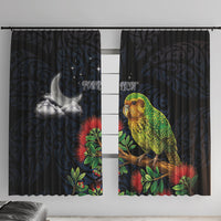 New Zealand Kakapo Matariki Personalised Window Curtain Pohutukawa Flower Galaxy Maori Pattern