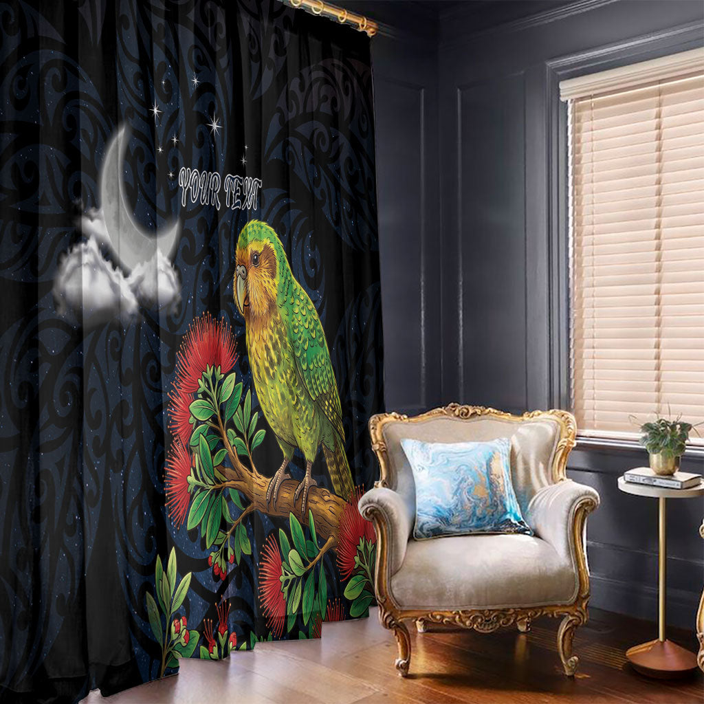 New Zealand Kakapo Matariki Personalised Window Curtain Pohutukawa Flower Galaxy Maori Pattern