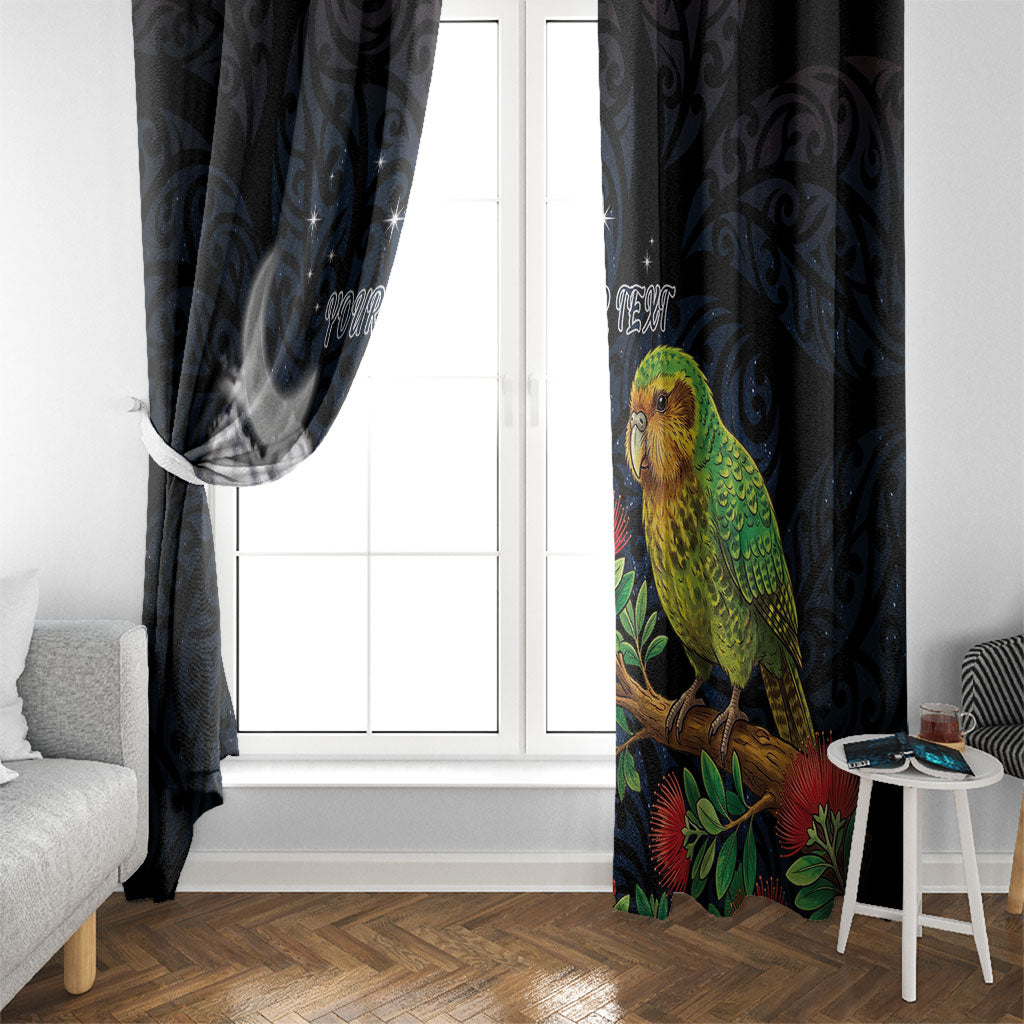 New Zealand Kakapo Matariki Personalised Window Curtain Pohutukawa Flower Galaxy Maori Pattern