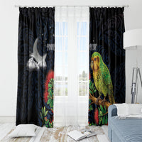 New Zealand Kakapo Matariki Personalised Window Curtain Pohutukawa Flower Galaxy Maori Pattern