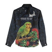 New Zealand Kakapo Matariki Personalised Women Casual Shirt Pohutukawa Flower Galaxy Maori Pattern