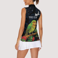 New Zealand Kakapo Matariki Personalised Women Sleeveless Polo Shirt Pohutukawa Flower Galaxy Maori Pattern LT22 - Polynesian Pride