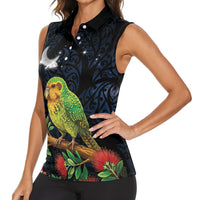 New Zealand Kakapo Matariki Personalised Women Sleeveless Polo Shirt Pohutukawa Flower Galaxy Maori Pattern LT22 - Polynesian Pride