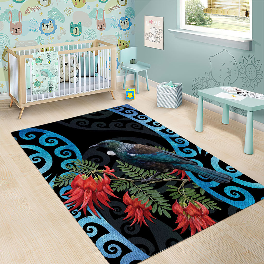 Tui Bird Kakabeak New Zealand Area Rug Clianthus Galaxy Maori Koru Pattern