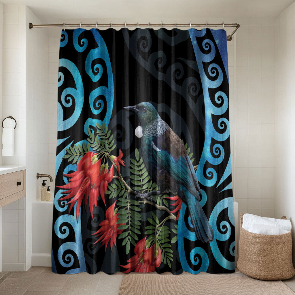 Tui Bird Kakabeak New Zealand Bathroom Set Clianthus Galaxy Maori Koru Pattern