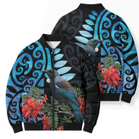 Tui Bird Kakabeak New Zealand Bomber Puffer Jacket Clianthus Galaxy Maori Koru Pattern